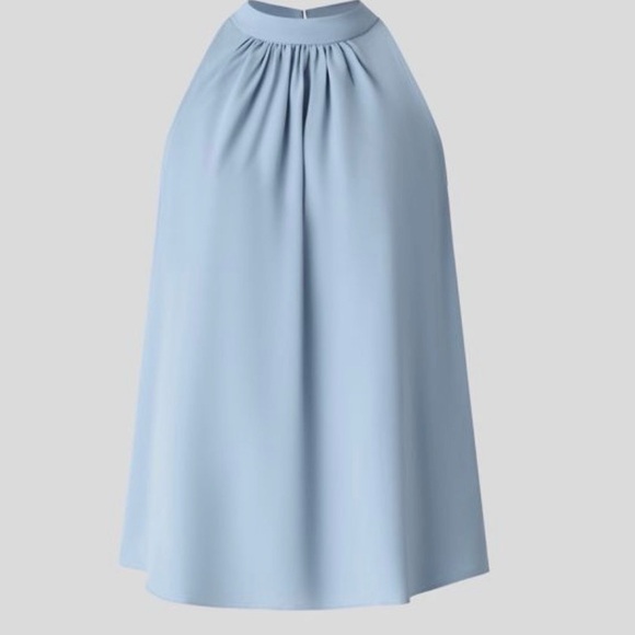 HALARA Dresses & Skirts - Halara Powder Blue High Neck Halter Blouse L Pleated Neck Sleeveless Flowy Top
